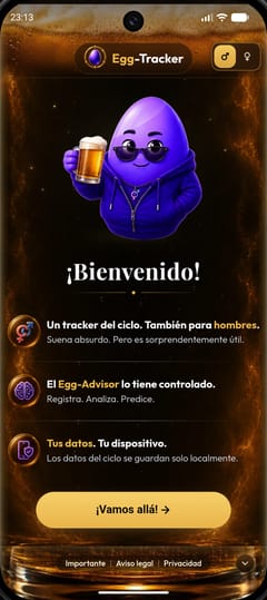 Pantalla de bienvenida con el Egg-Advisor en el diseño Beer