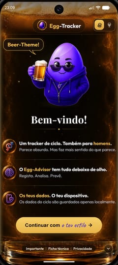 Ecrã de boas-vindas com o Egg-Advisor no tema Beer