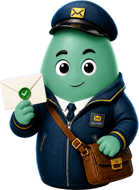 The Egg Postman holding a letter