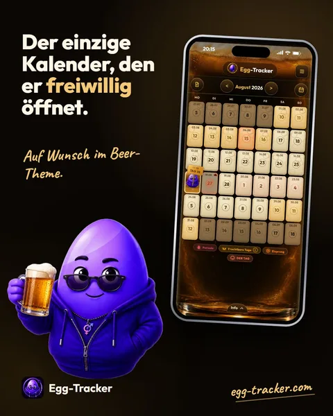 Motiv „Der einzige Kalender, den er freiwillig öffnet.“ mit dem Monatskalender im Beer-Theme und dem Egg-Advisor mit Bierkrug