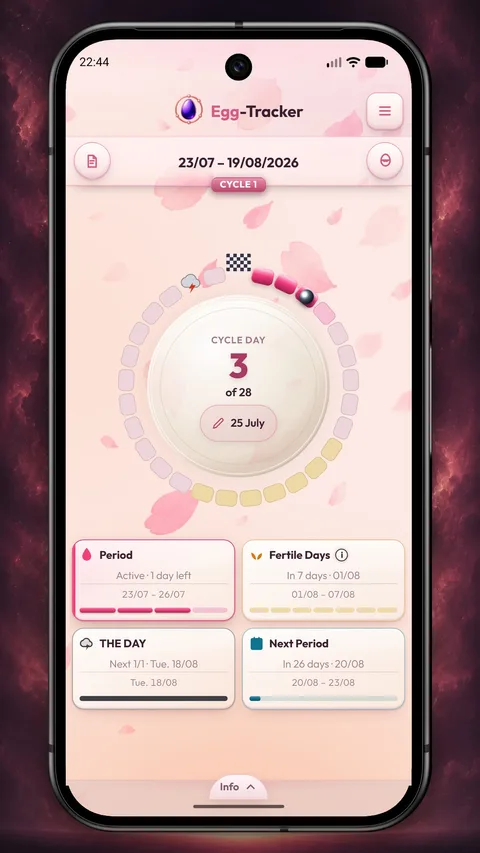 Screenshot: the cycle clock in the Rosé Sunset theme