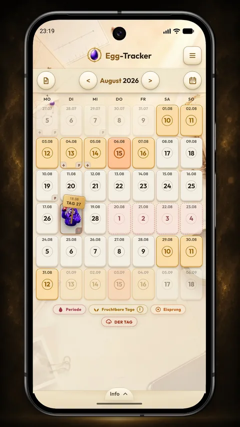 Screenshot: der Monatskalender im hellen Theme EggSposure