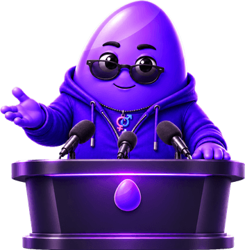 The Egg-Advisor at a lectern in front of three microphones
